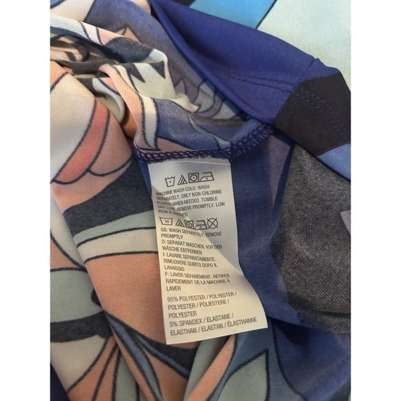 Susan Graver Top Size 1X Liquid Knit Tie Sleeve Tropical Resort Blue Coral - Picture 7 of 7